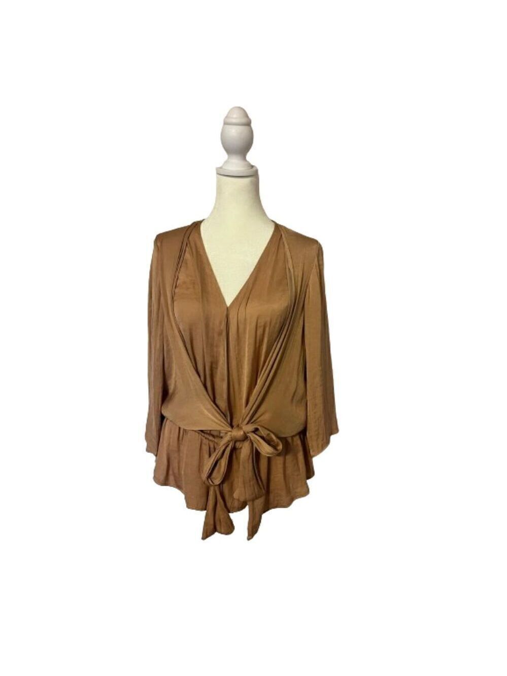 Melloday Champaign Blush Front Tie Peplum Top Size S